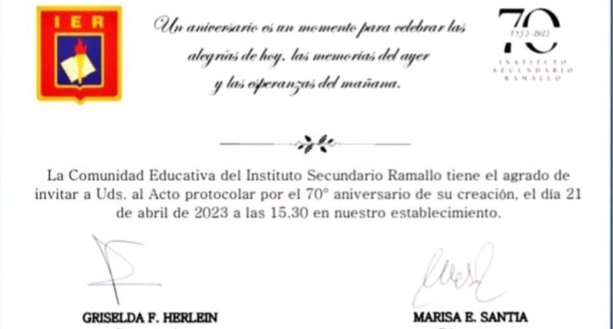 70° ANIVERSARIO DE INSTITUTO SECUNDARIO RAMALLO