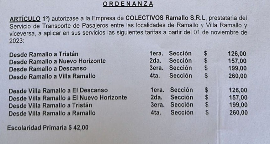 AUMENTA EL BOLETO DE COLECTIVOS EN RAMALLO